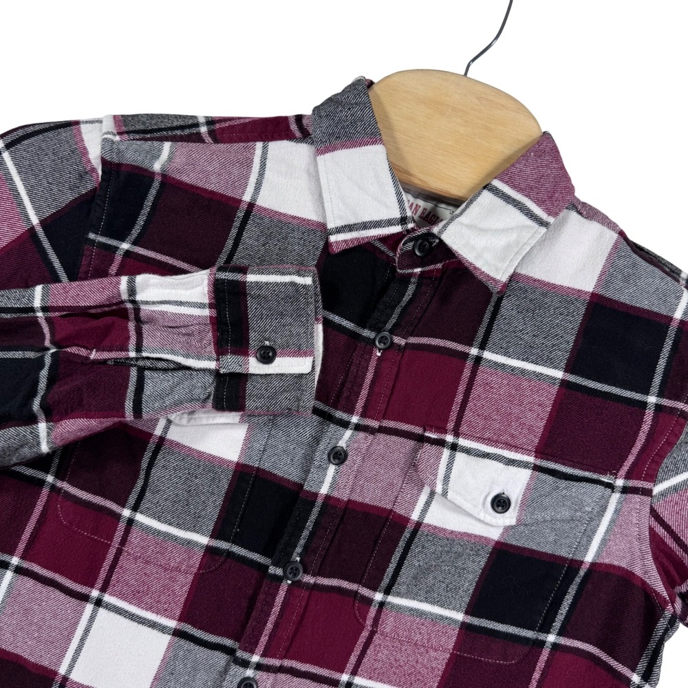 American Eagle Mens Flannel Shirt S Plaid Button Up Burgundy Black‎ Gray